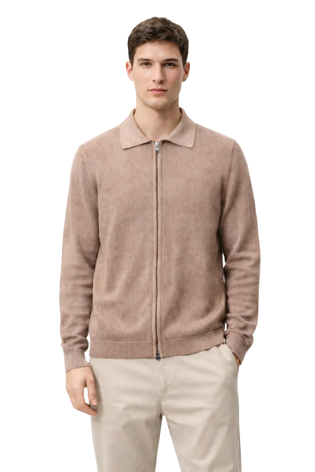 MASQ - MAGLIA FULLZIP CON COLLO CAMICIA IN COTONE LAVATO