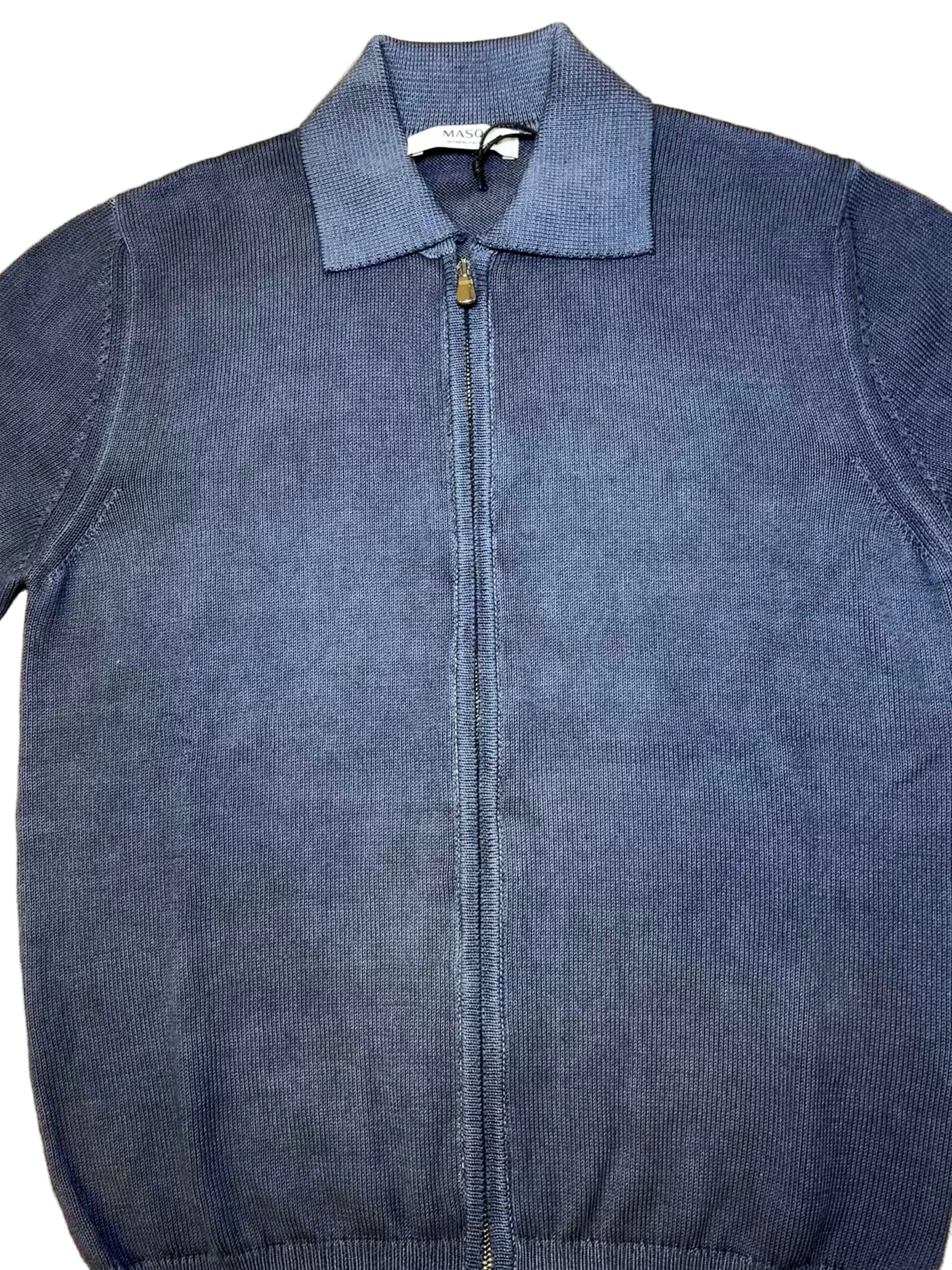MASQ - MAGLIA FULLZIP CON COLLO CAMICIA IN COTONE LAVATO