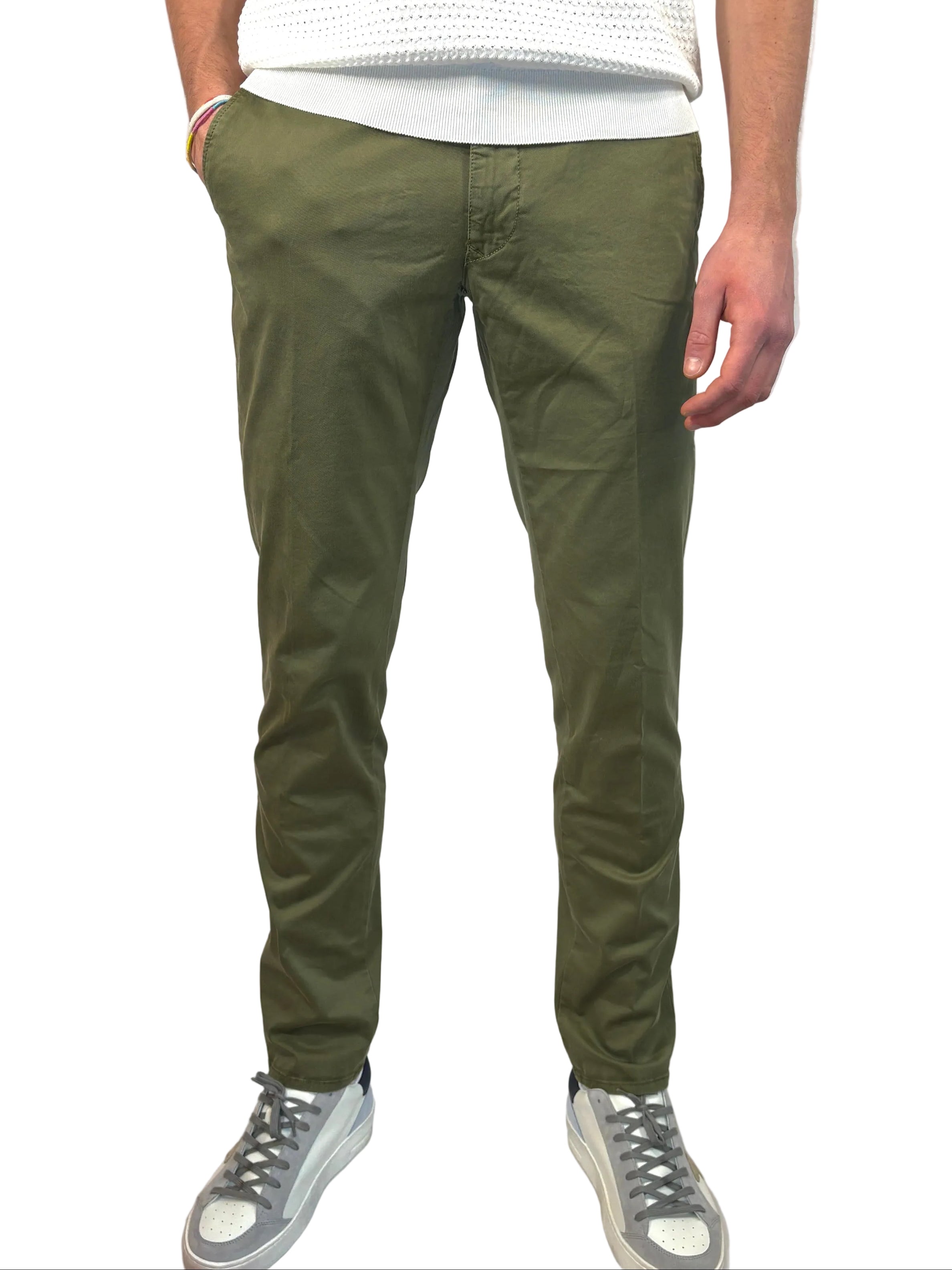 INCOTEX - PANTALONE SLIM FIT IN TRICOCHINO VERDE