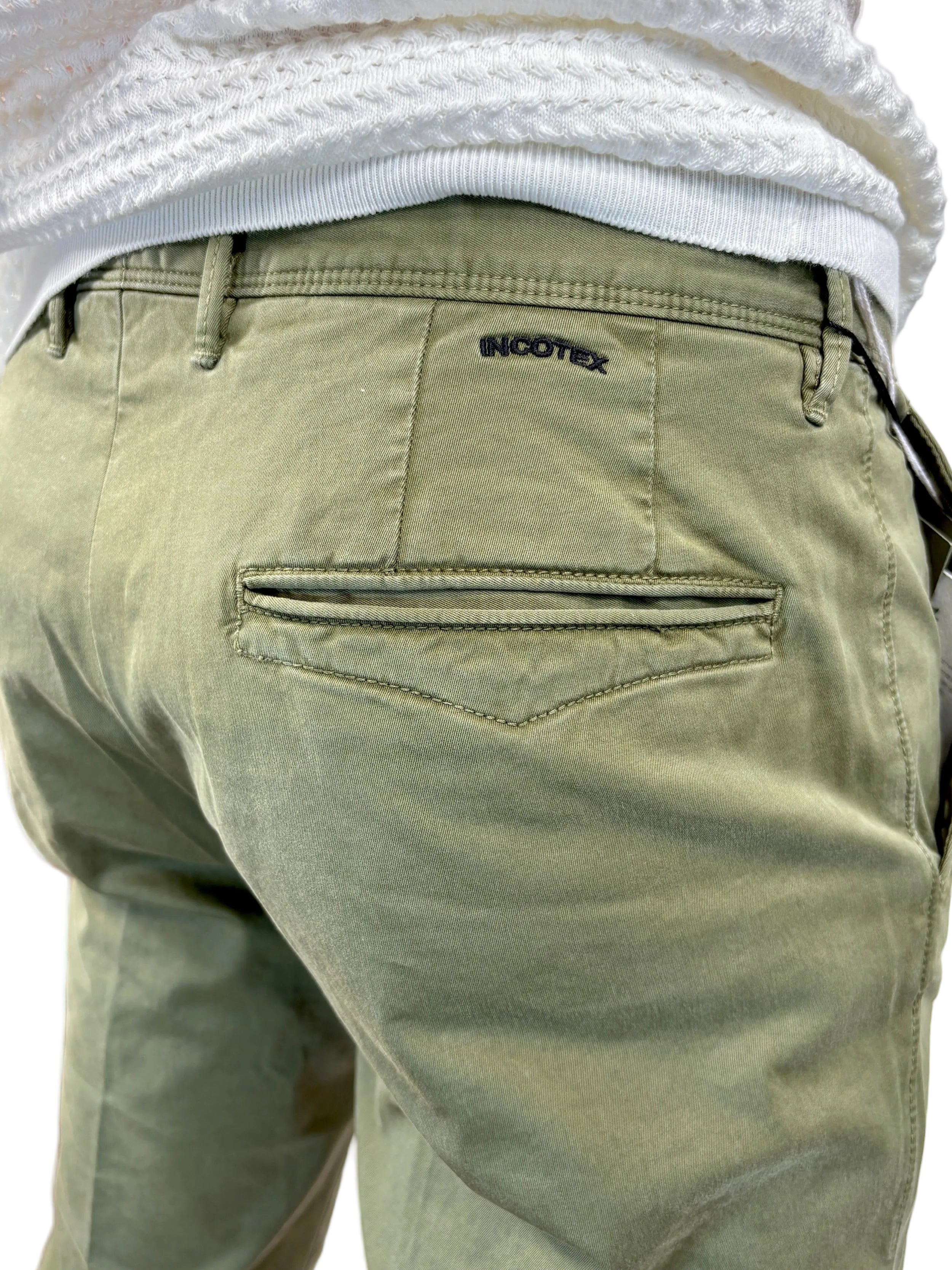 INCOTEX - PANTALONE SLIM FIT IN TRICOCHINO VERDE