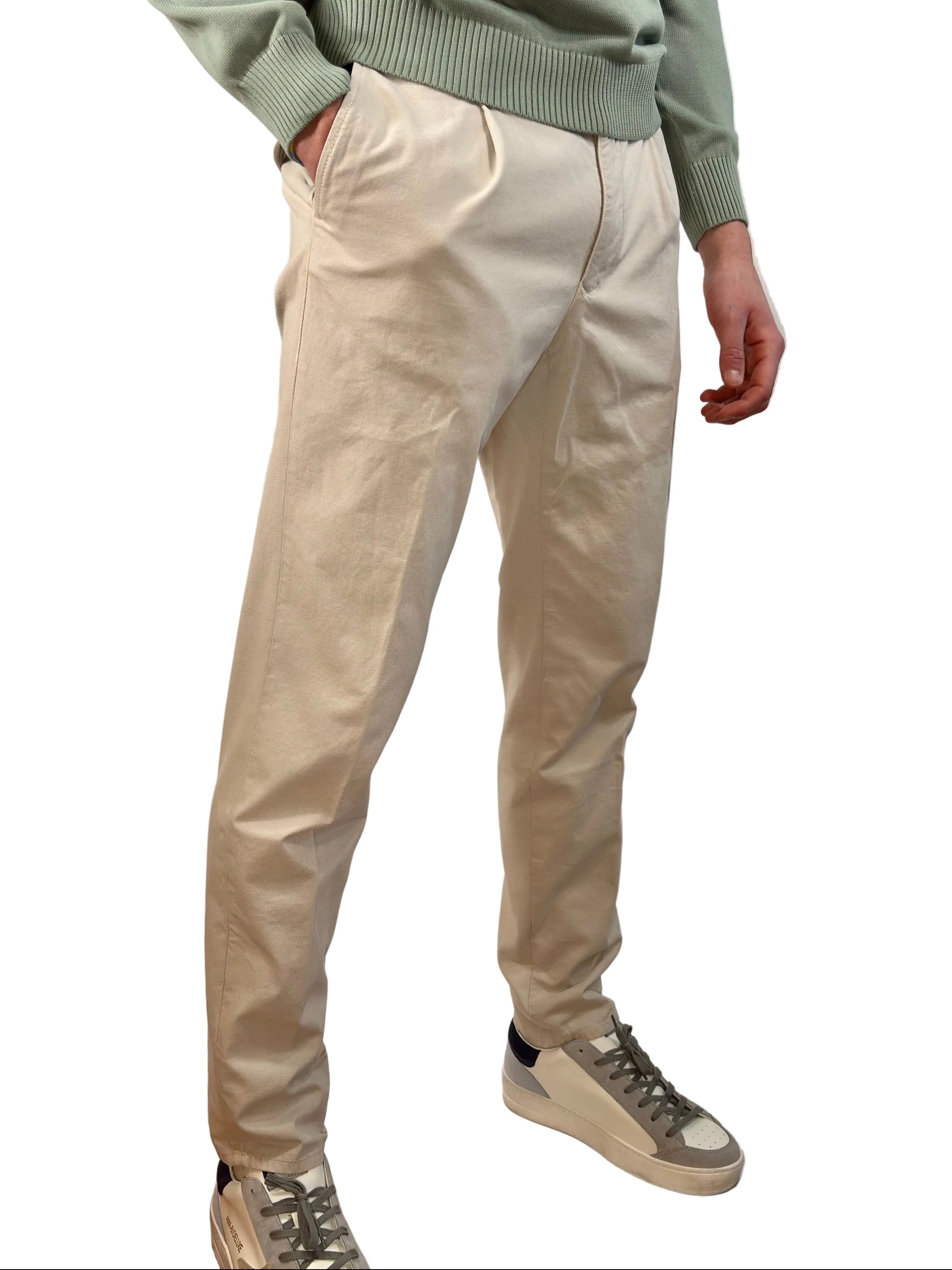 INCOTEX - PANTALONE TAPERED FIT IN COTONE ORGANICO BEIGE