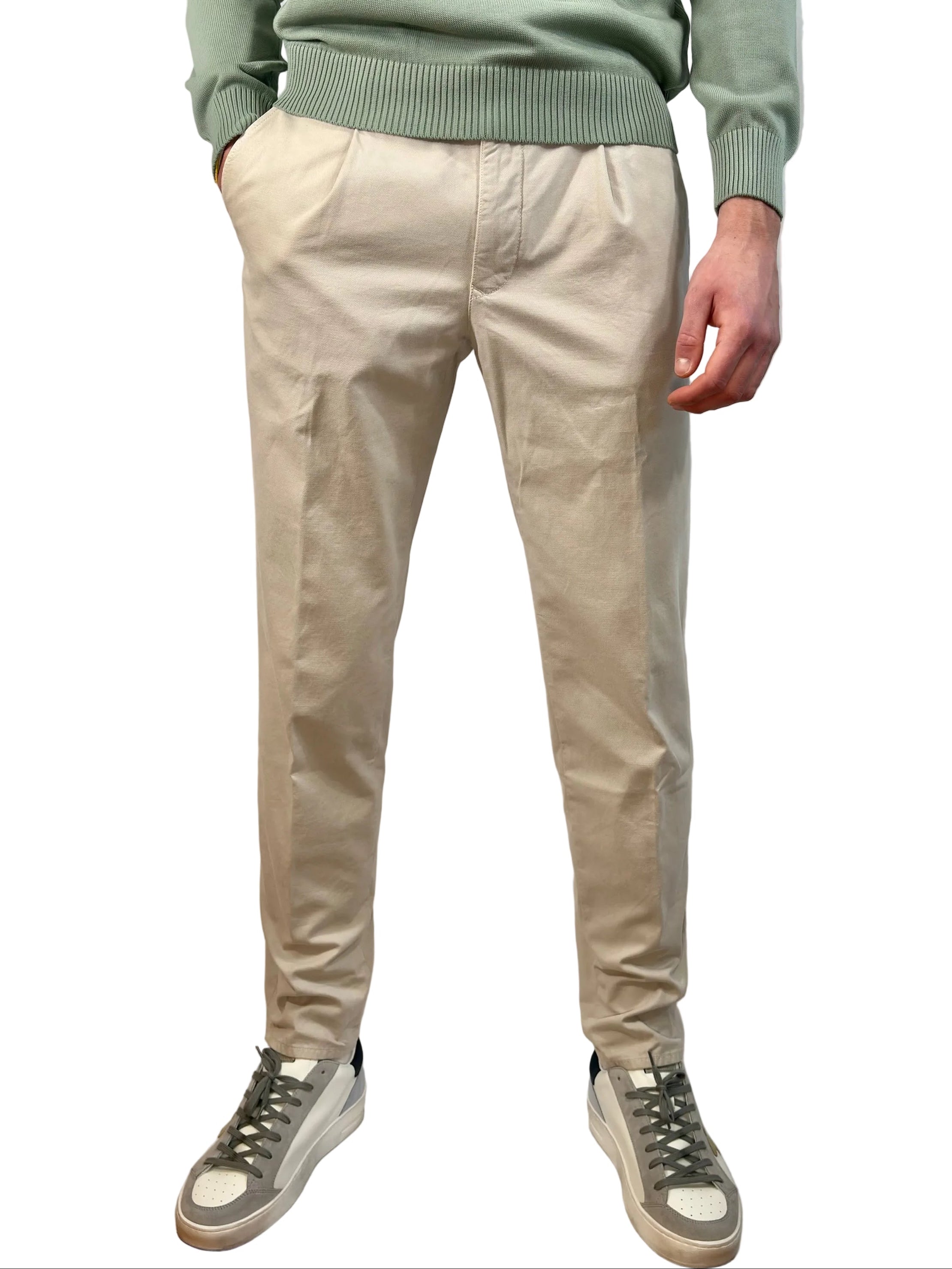 INCOTEX - PANTALONE TAPERED FIT IN COTONE ORGANICO BEIGE
