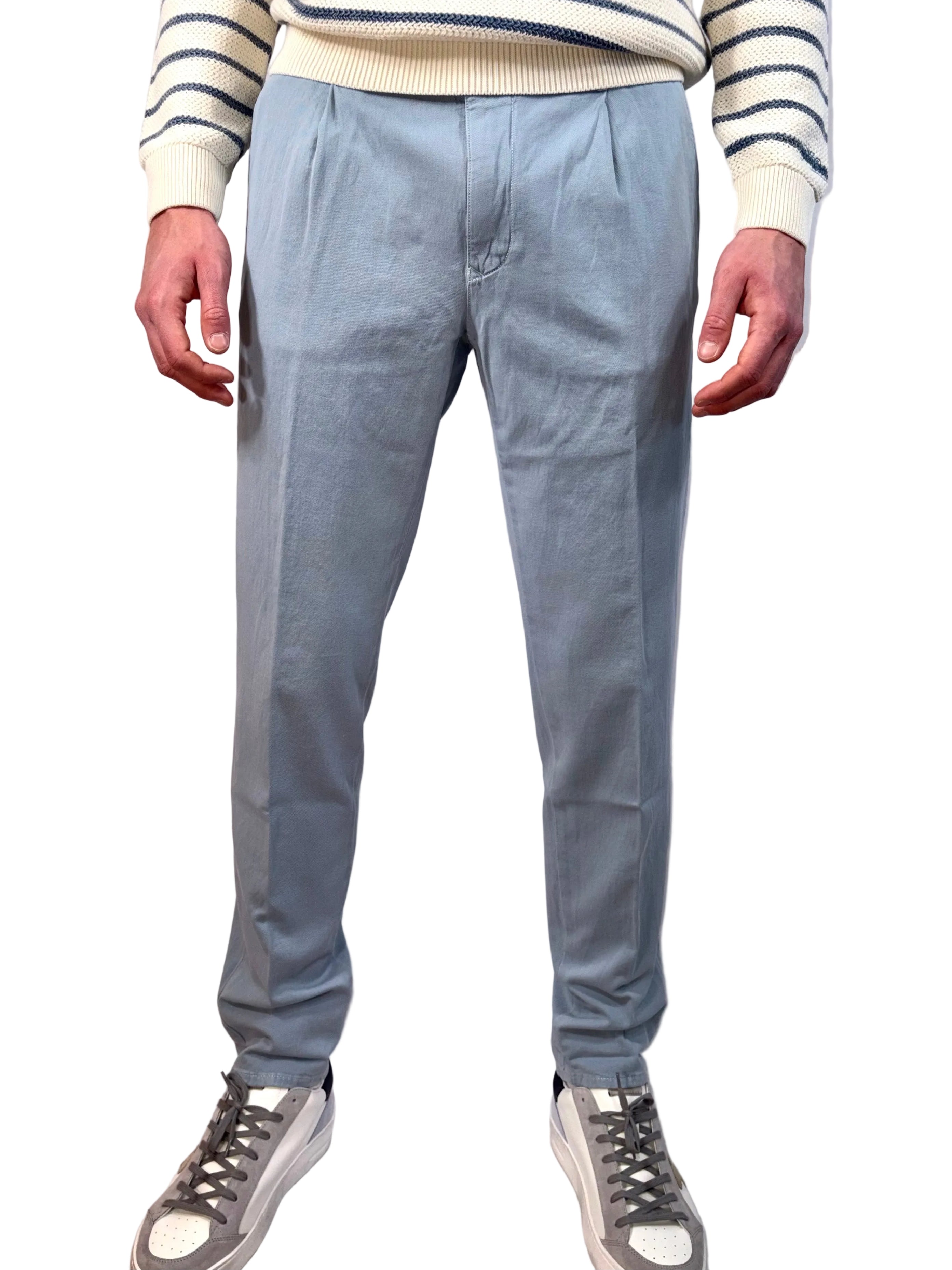 INCOTEX - PANTALONE TAPERED FIT IN COTONE ORGANICO AZZURRO