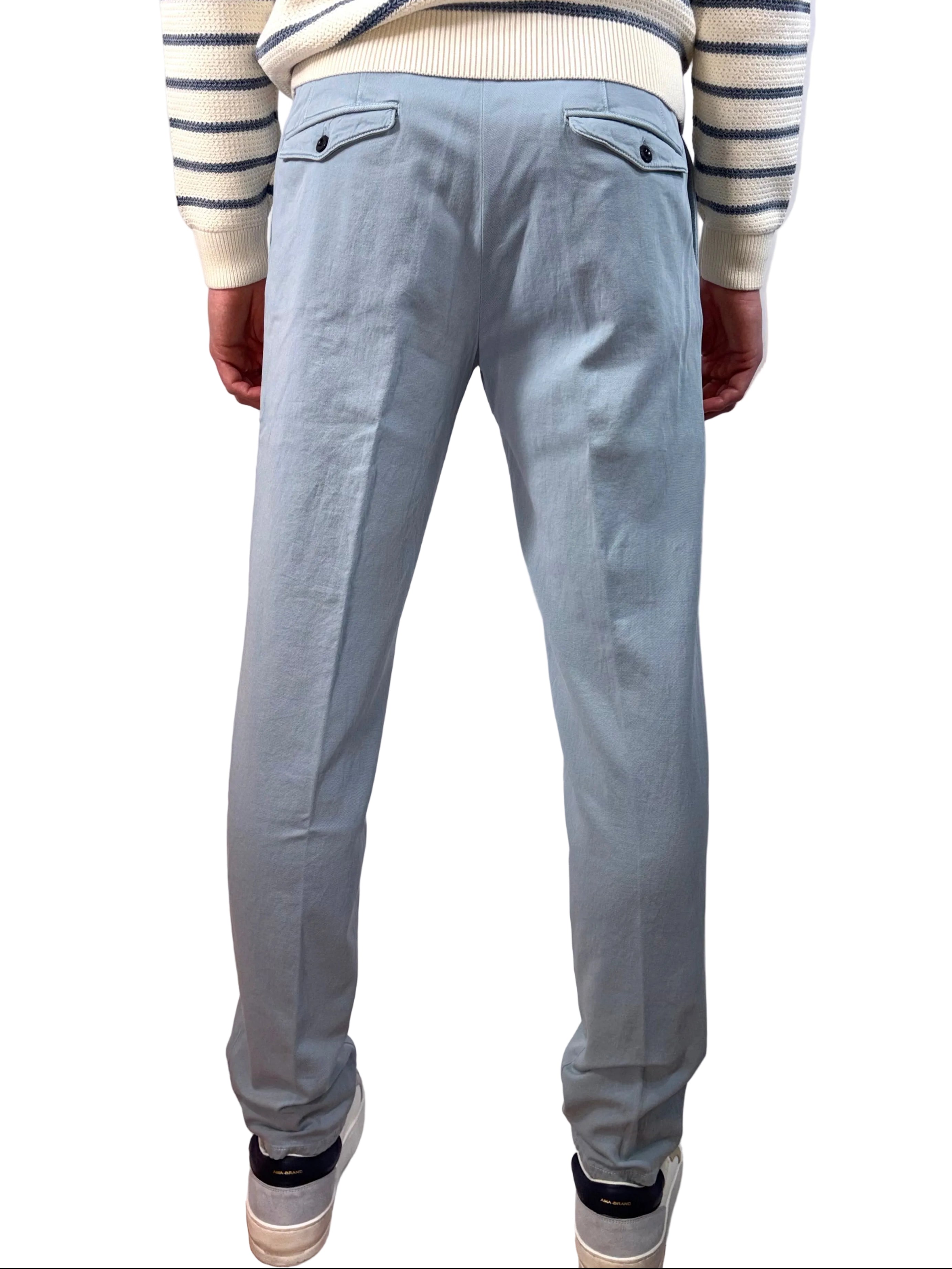 INCOTEX - PANTALONE TAPERED FIT IN COTONE ORGANICO AZZURRO