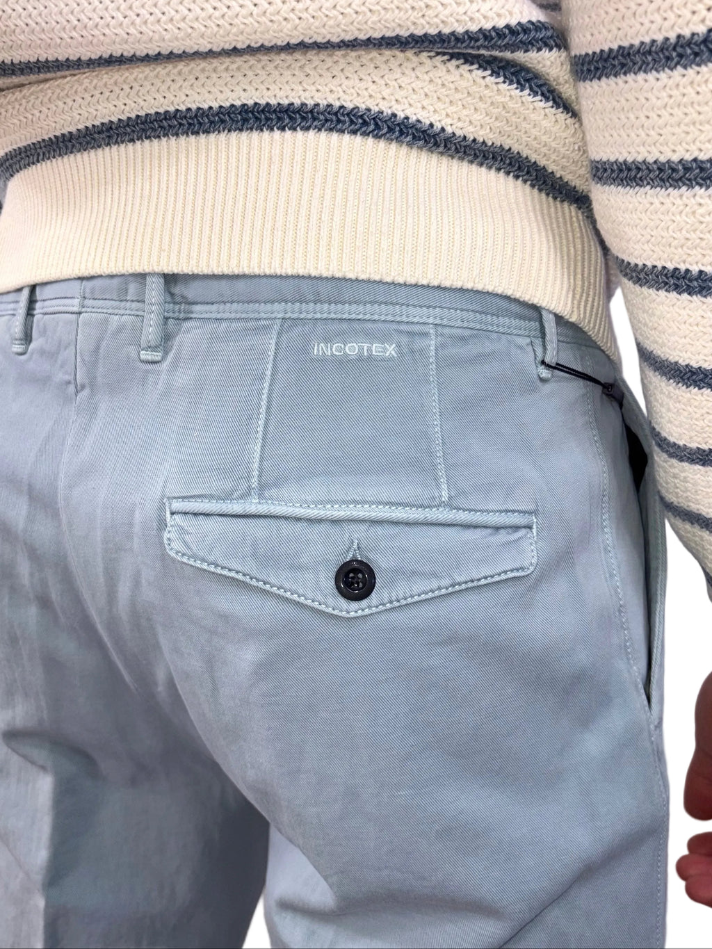 INCOTEX - PANTALONE TAPERED FIT IN COTONE ORGANICO AZZURRO