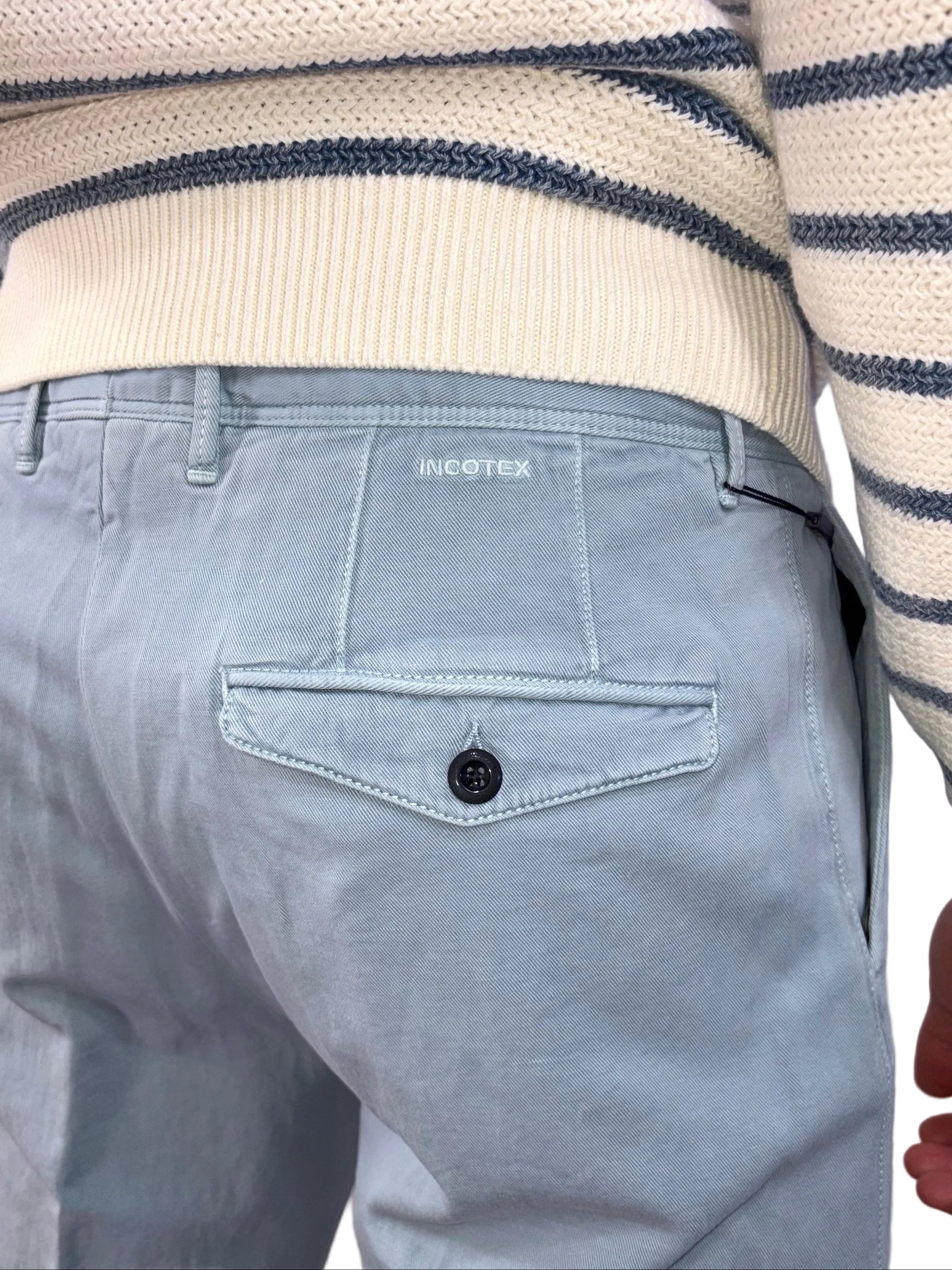 INCOTEX - PANTALONE TAPERED FIT IN COTONE ORGANICO AZZURRO