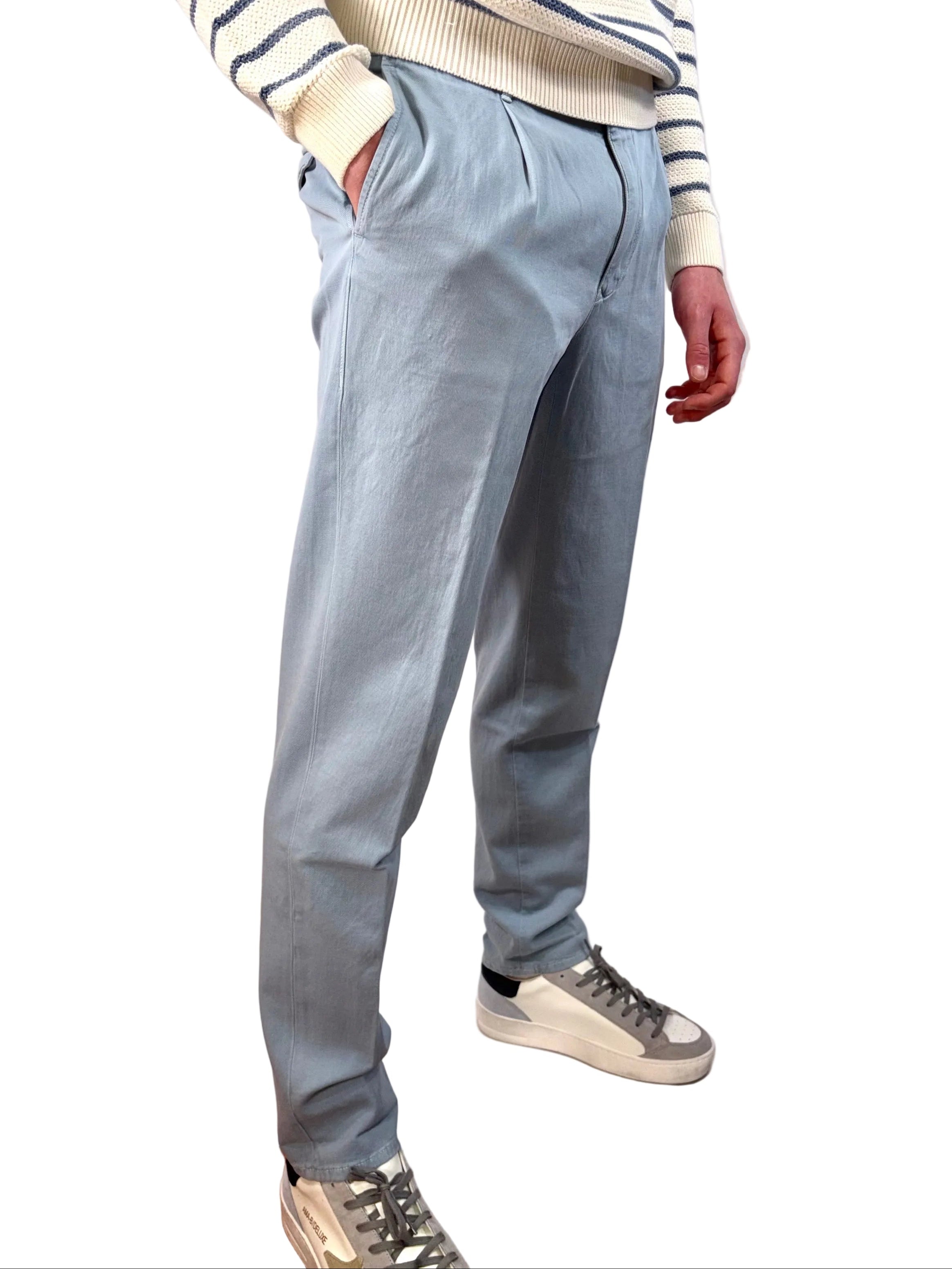 INCOTEX - PANTALONE TAPERED FIT IN COTONE ORGANICO AZZURRO