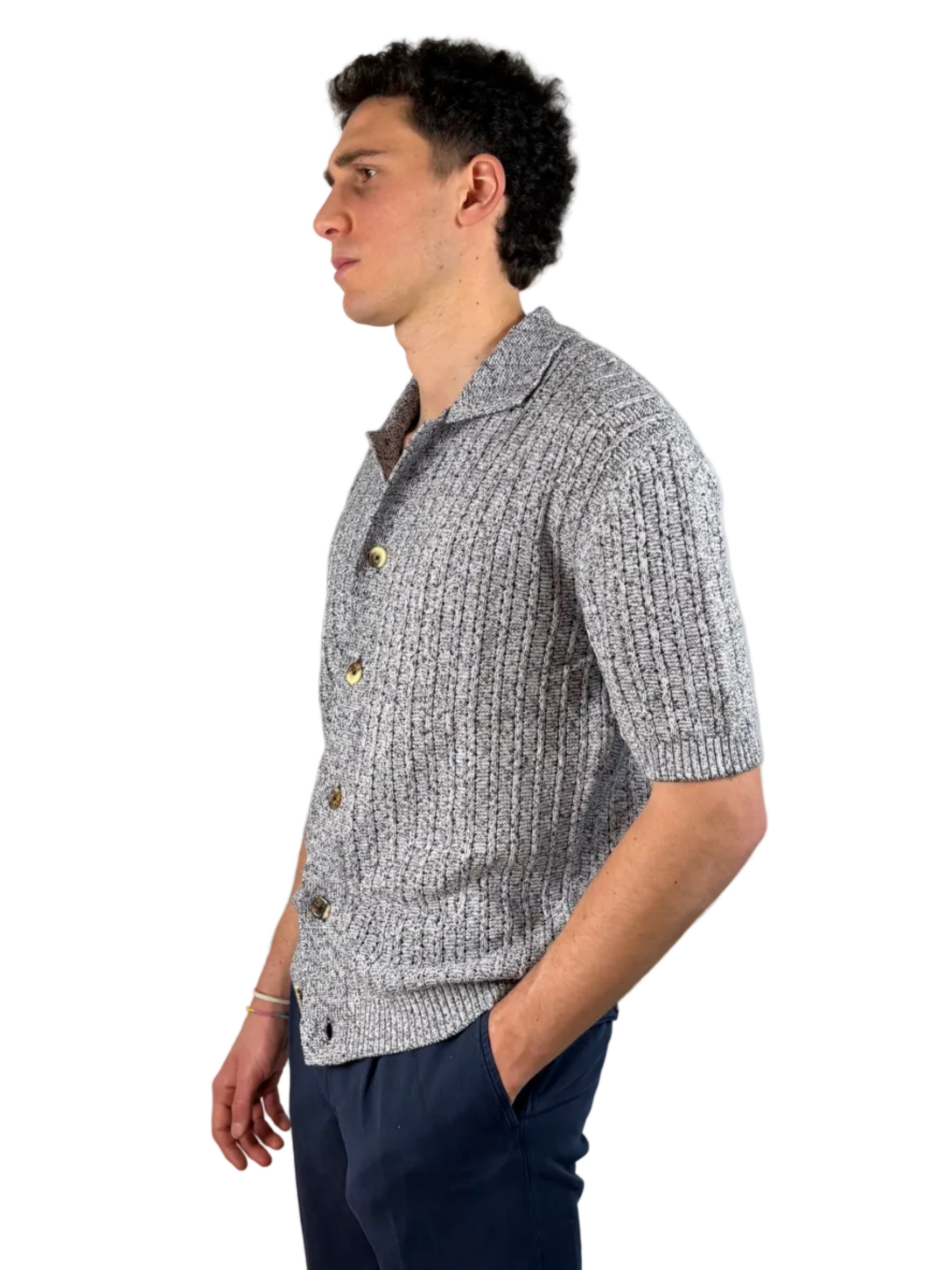 MASQ - CAMICIA MANICA CORTA IN MAGLIA CON TRAMA LAVORATA