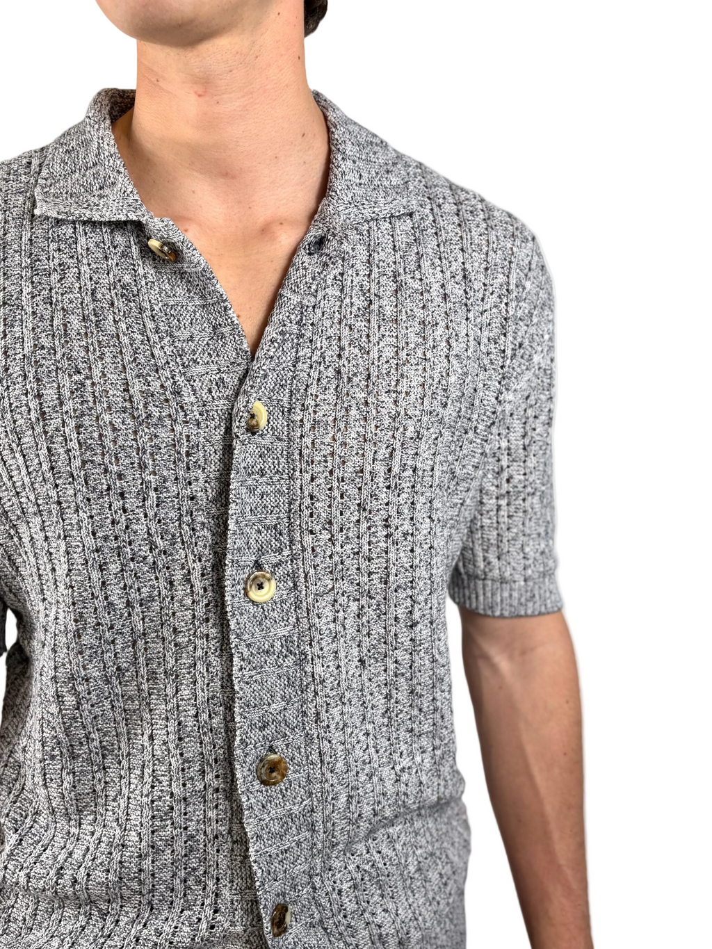 MASQ - CAMICIA MANICA CORTA IN MAGLIA CON TRAMA LAVORATA
