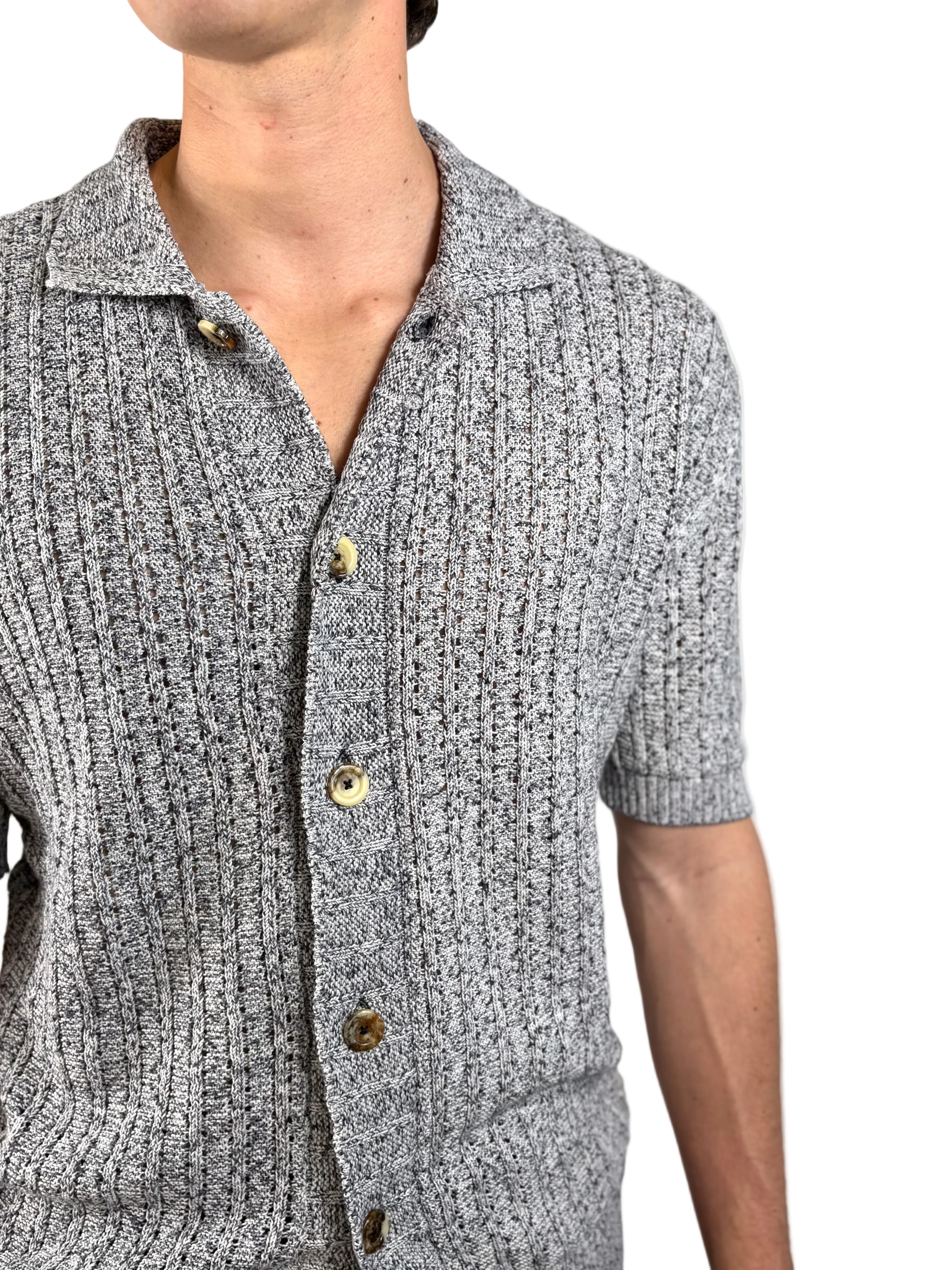 MASQ - CAMICIA MANICA CORTA IN MAGLIA CON TRAMA LAVORATA