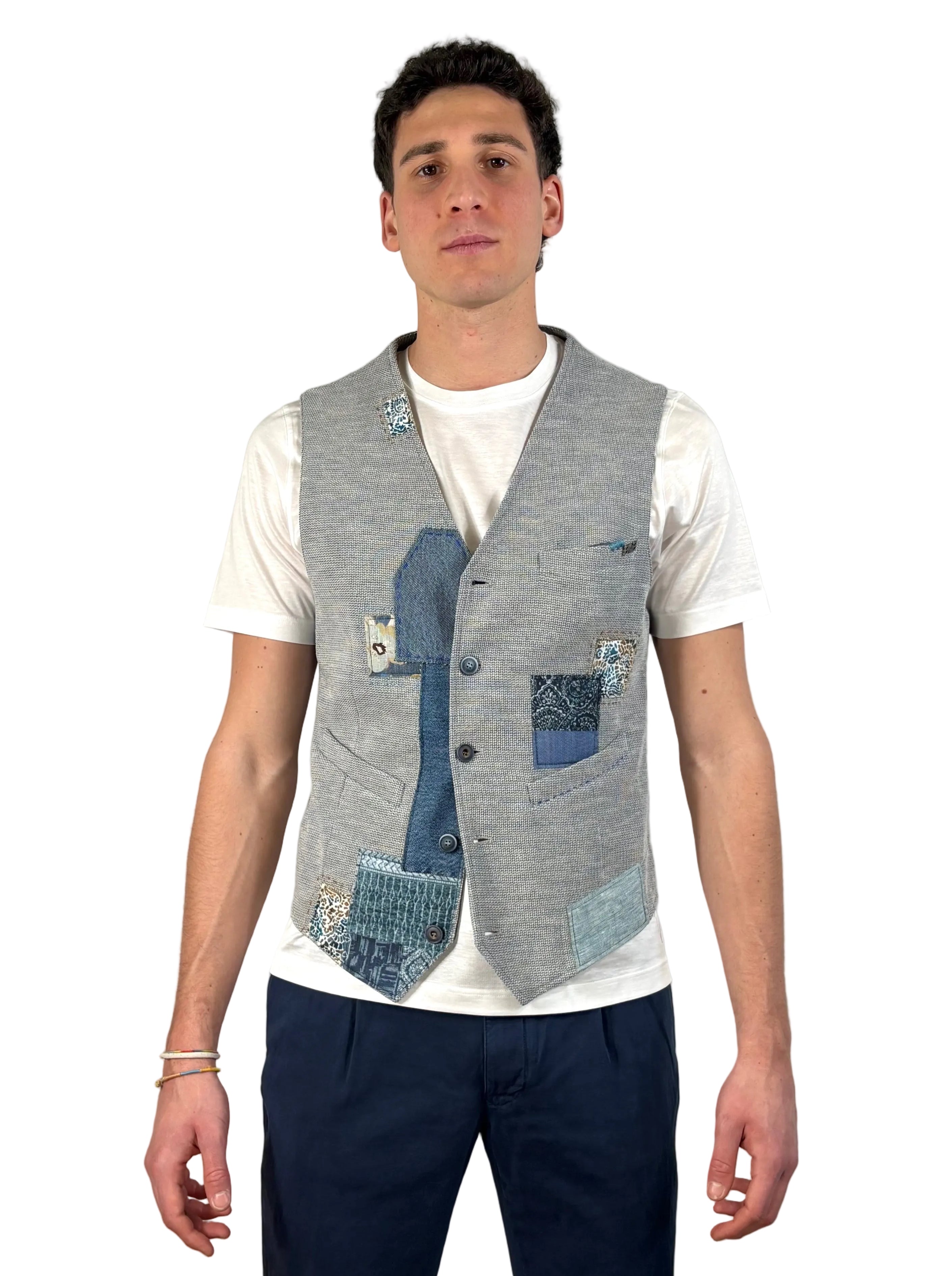 BOB - GILET CON PATCH IN COTONE STRETCH