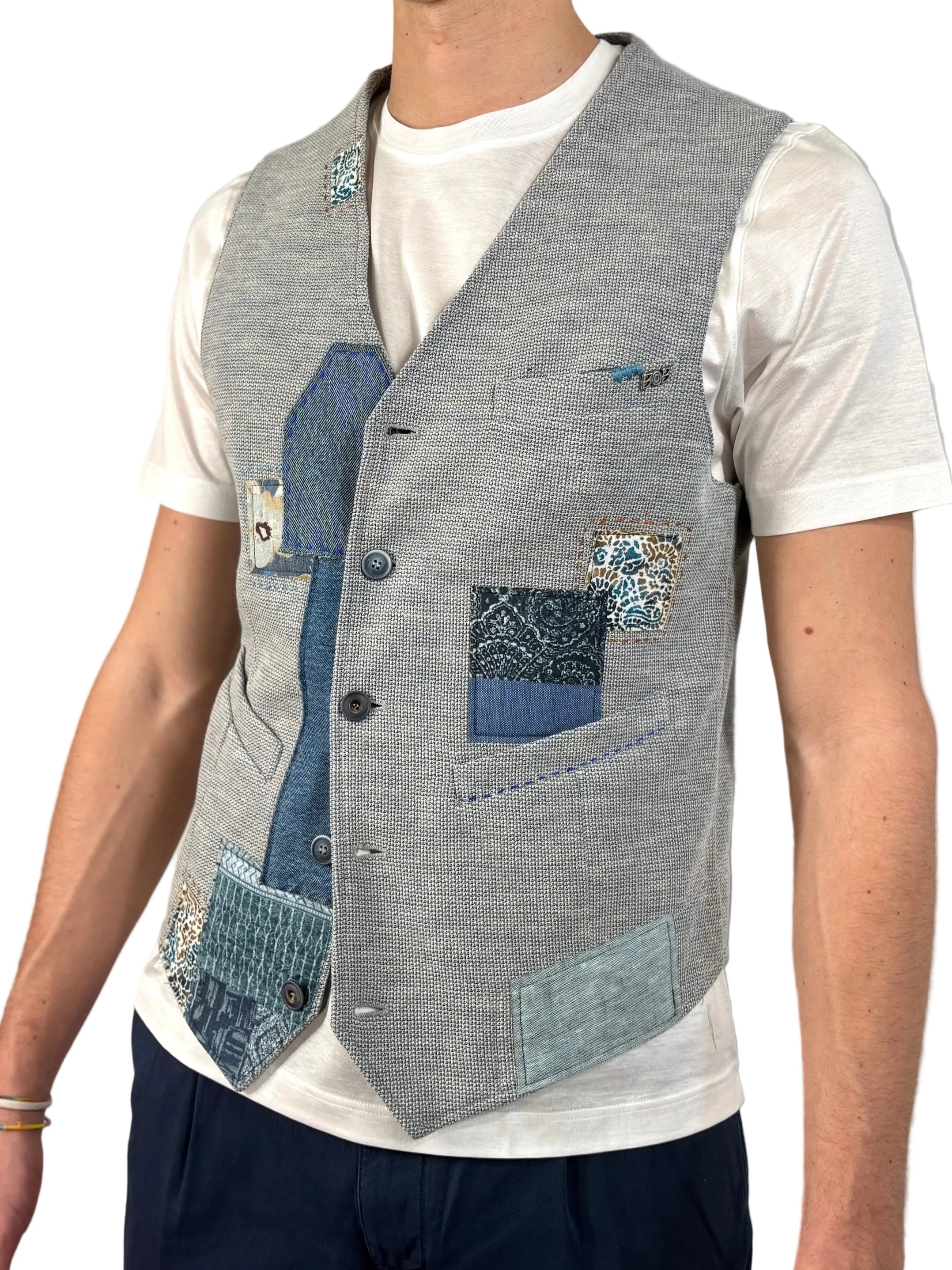 BOB - GILET CON PATCH IN COTONE STRETCH