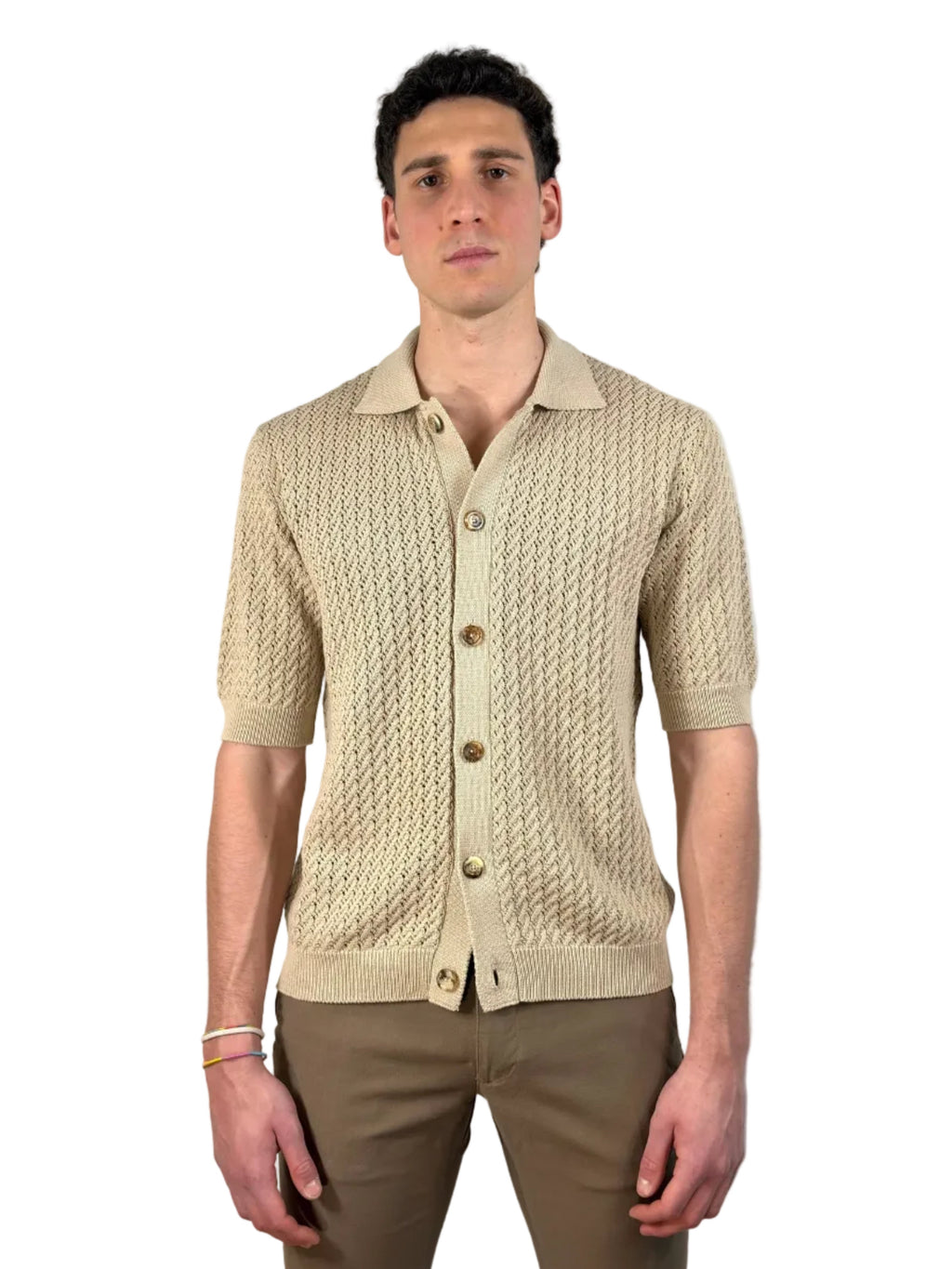 MASQ - CAMICIA MANICA CORTA TRAMA LAVORATA