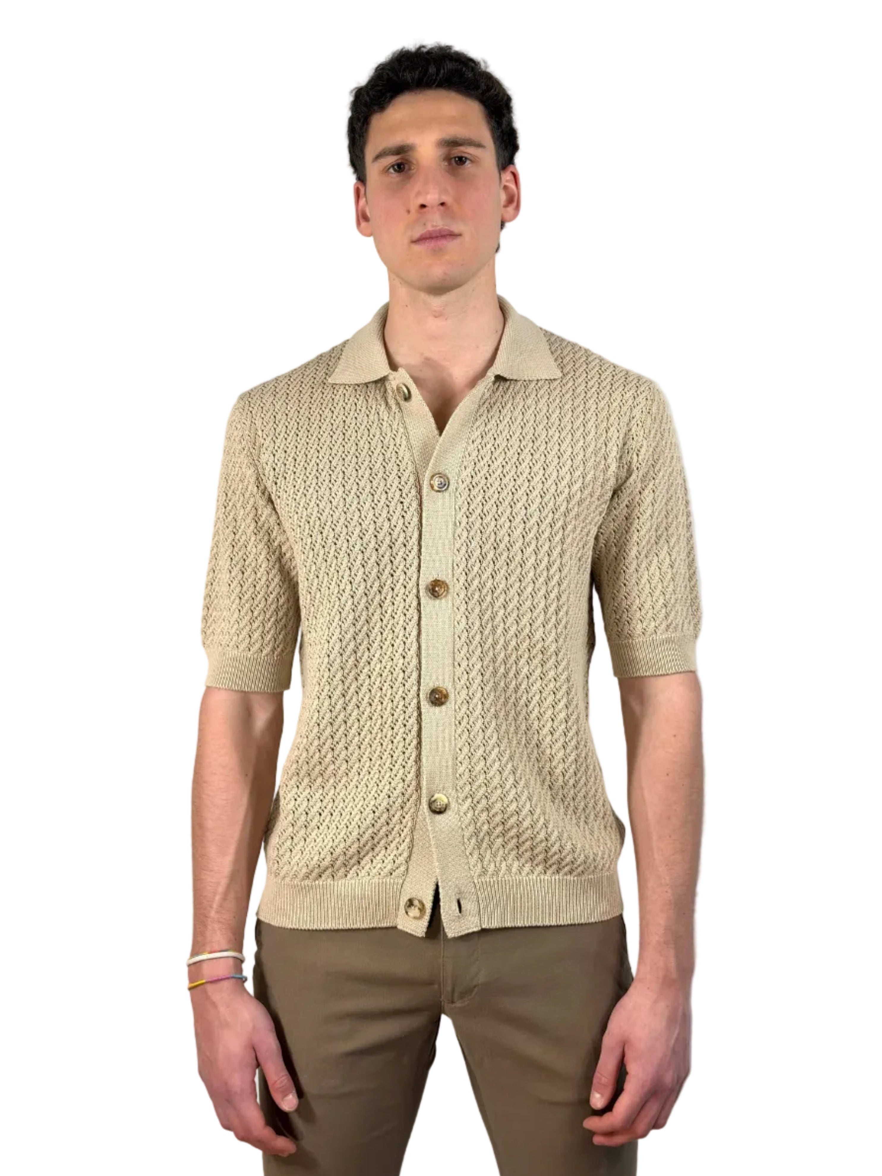 MASQ - CAMICIA MANICA CORTA TRAMA LAVORATA
