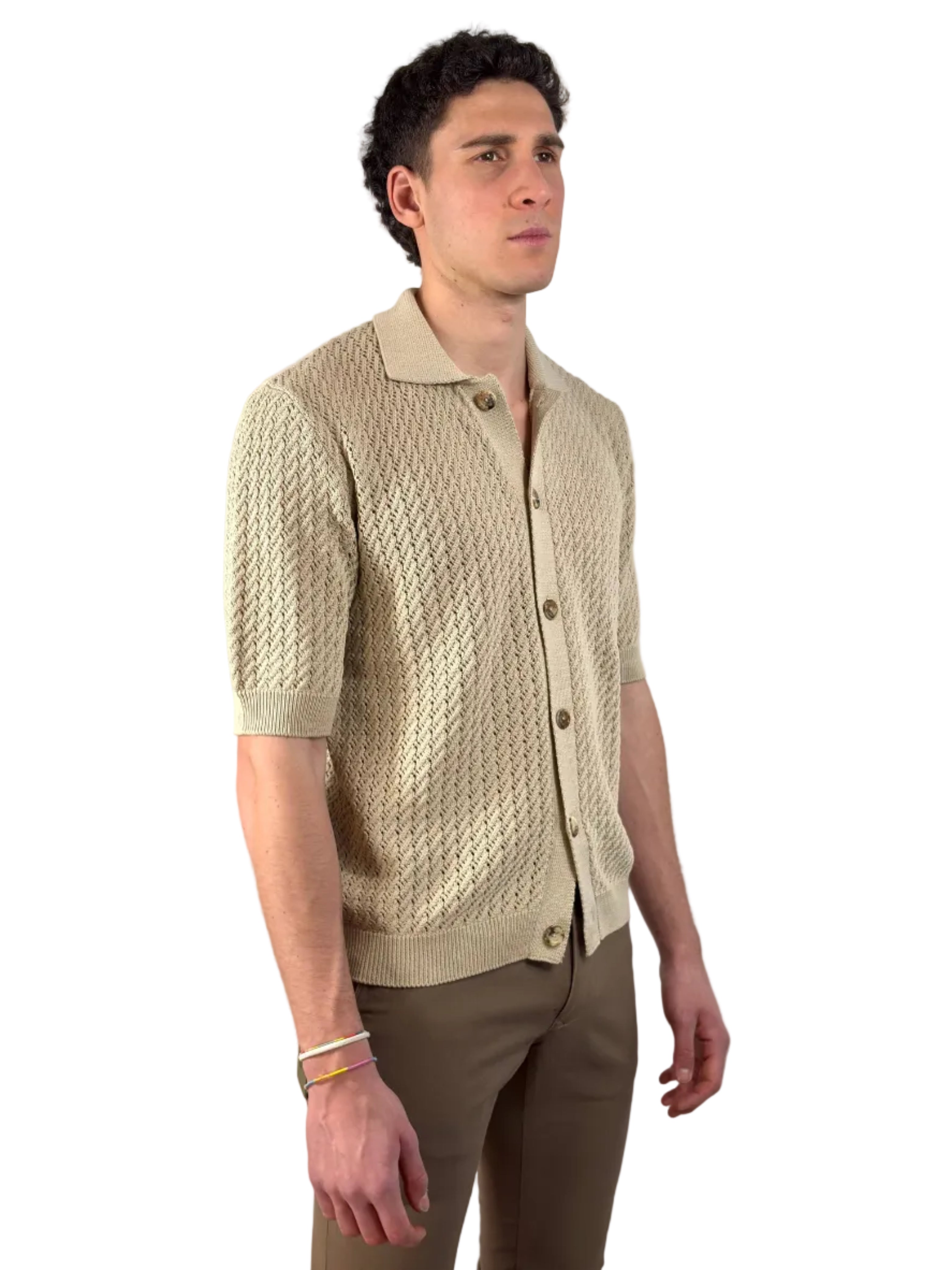 MASQ - CAMICIA MANICA CORTA TRAMA LAVORATA
