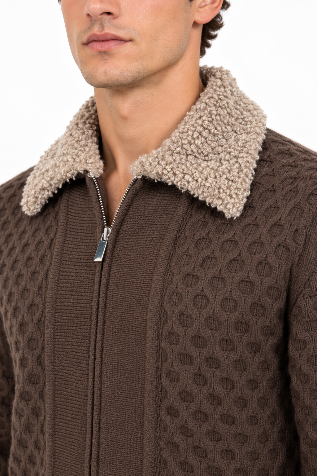 MASQ - Maglia fullzip lavorata in 100% lana merino