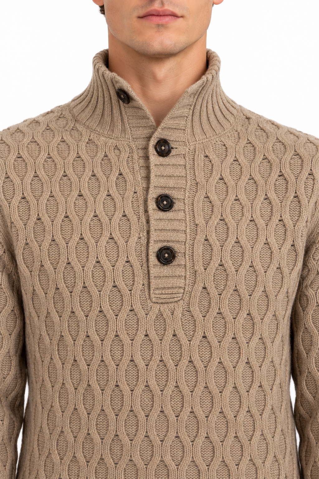 MASQ - Maglia "lupetto" con bottoni in 100% lana merino