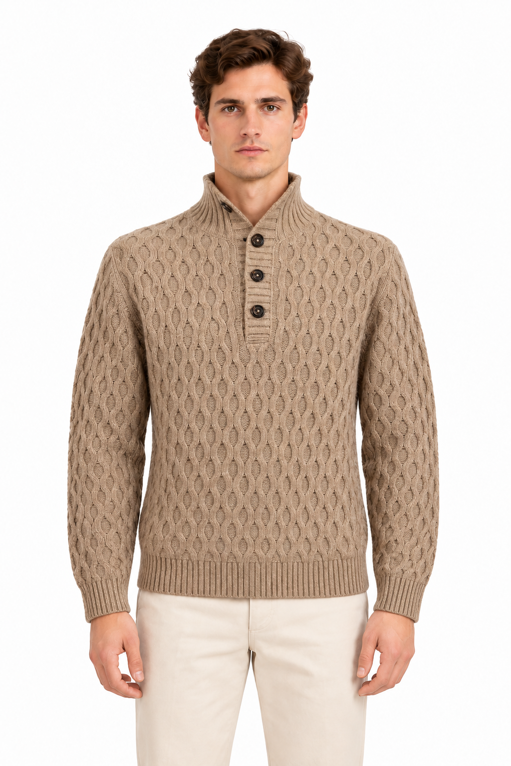 MASQ - Maglia "lupetto" con bottoni in 100% lana merino