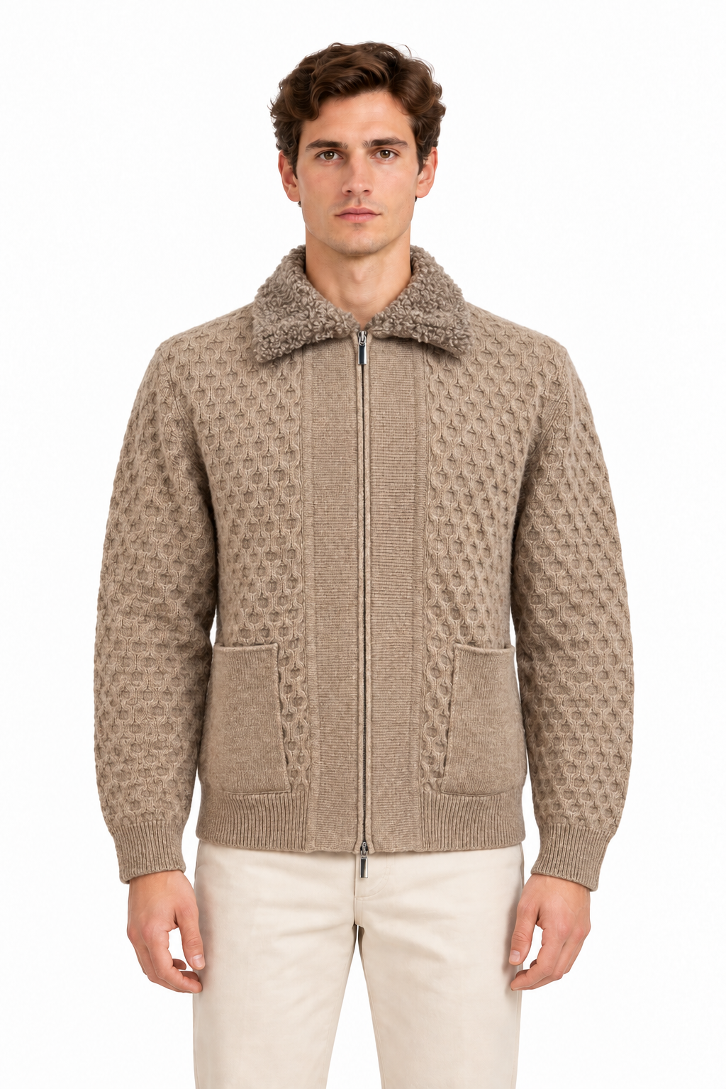 MASQ - Maglia fullzip lavorata in 100% lana merino