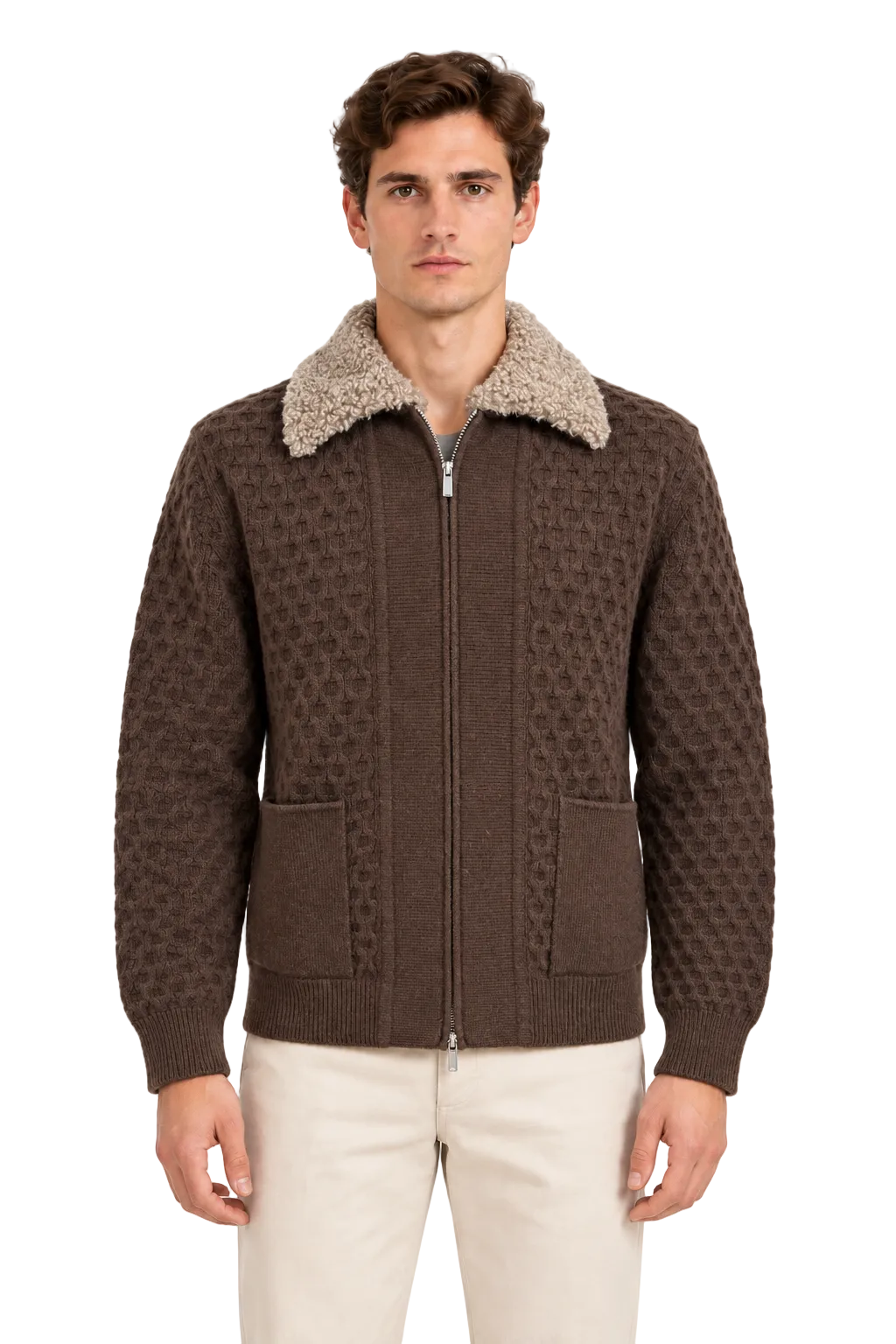 MASQ - Maglia fullzip lavorata in 100% lana merino