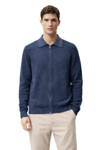 MASQ - MAGLIA FULLZIP CON COLLO CAMICIA IN COTONE LAVATO